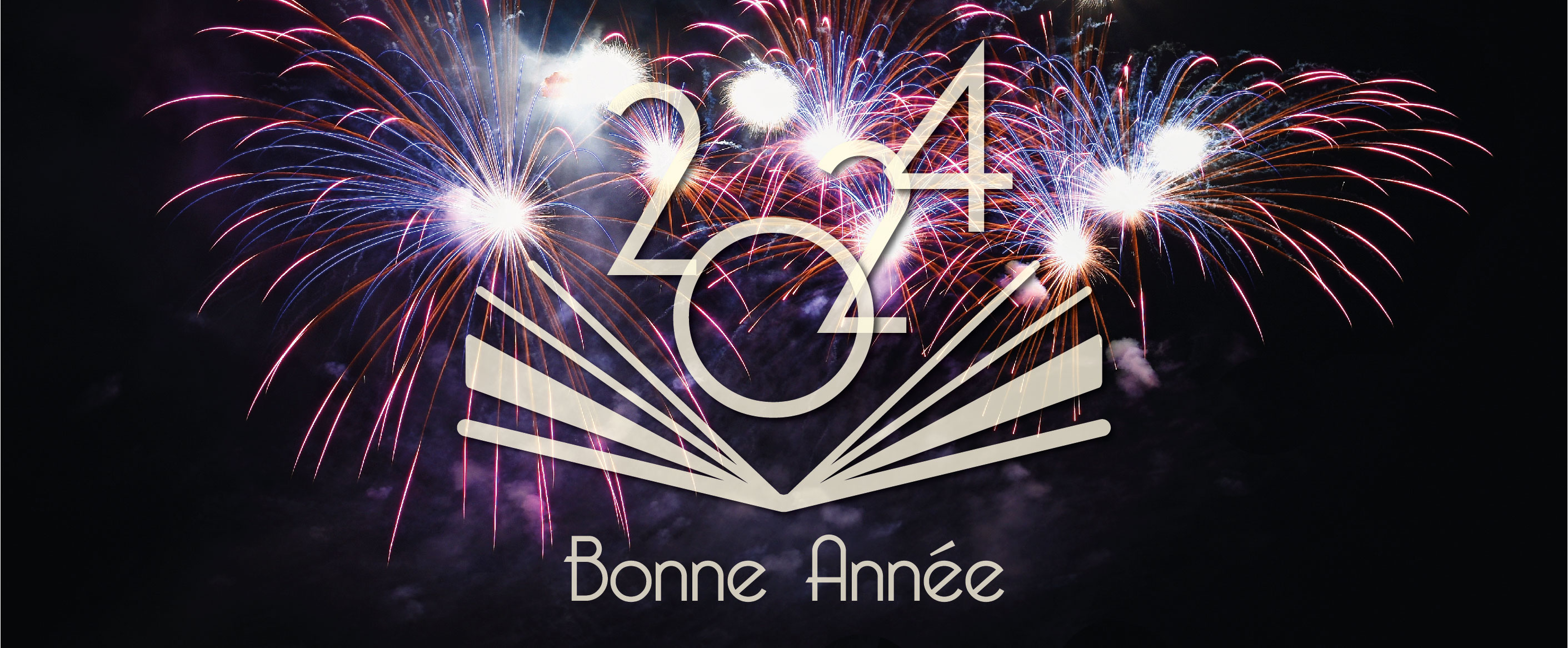 Photo des feux d'artifice avec l'inscription 2024 Bonne Année !