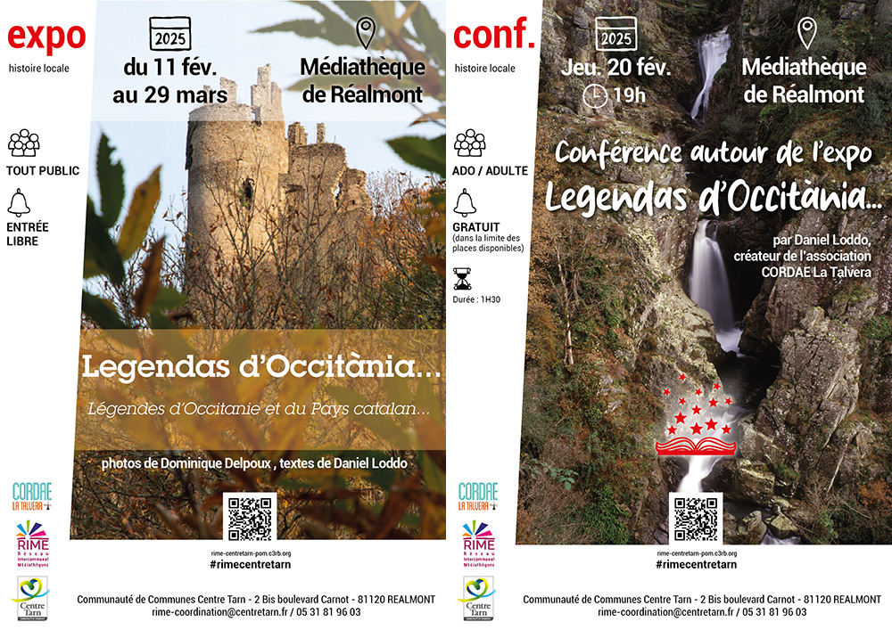 Deux affiches : Expo et conférence "Légendes d'Occitanie"