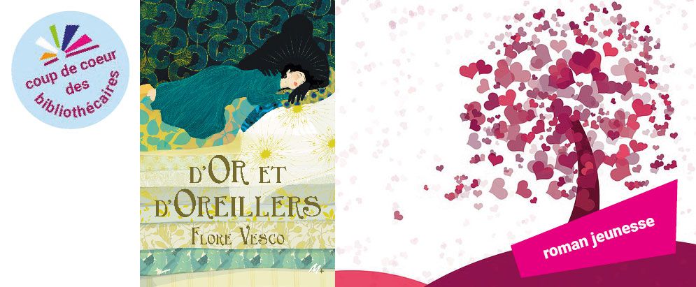 Couverture du livre "D'or et d'oreillers" et le macaron "Coup de coeur"