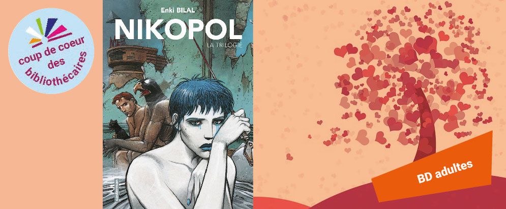 Couverture de la BD "Nikipol" et le macaron "Coup de coeur"